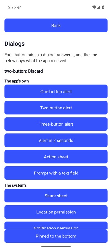 After: mobium alert accept on an Android 15 emulator