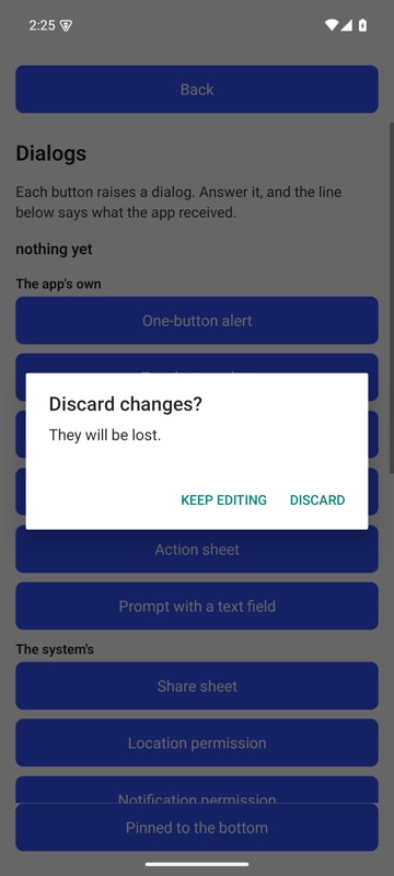 Before: mobium alert accept on an Android 15 emulator