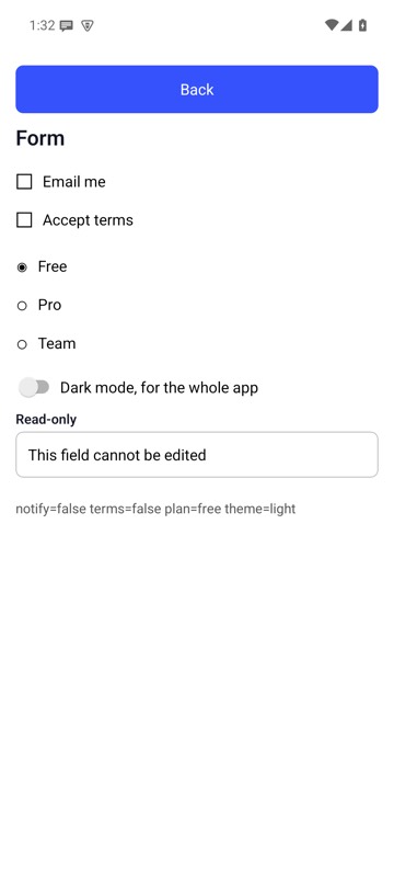 Before: mobium check testid=termsCheck on an Android 15 emulator