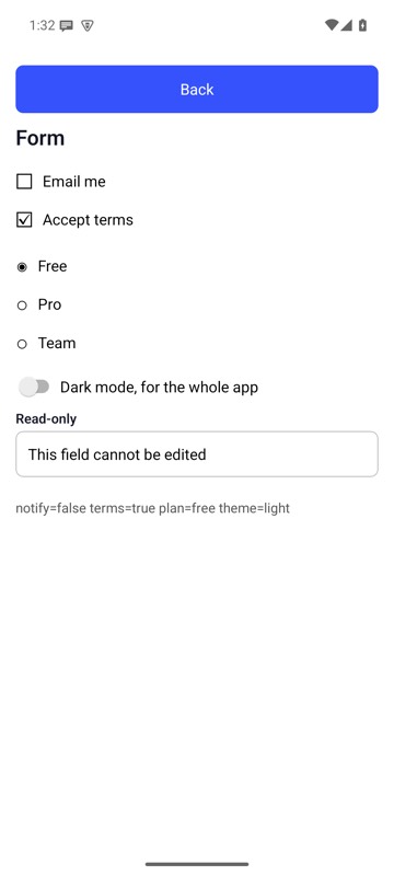 Before: mobium uncheck testid=termsCheck on an Android 15 emulator