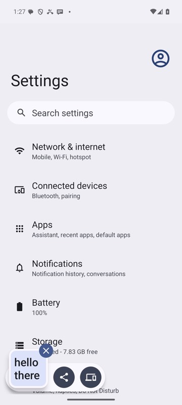 mobium clipboard "hello there" on an Android 15 emulator