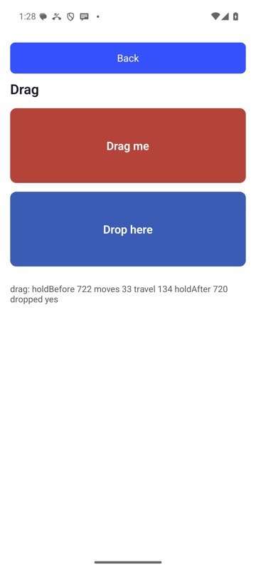 After: mobium drag 'label=Drag source' 'label=Drop zone' on an Android 15 emulator