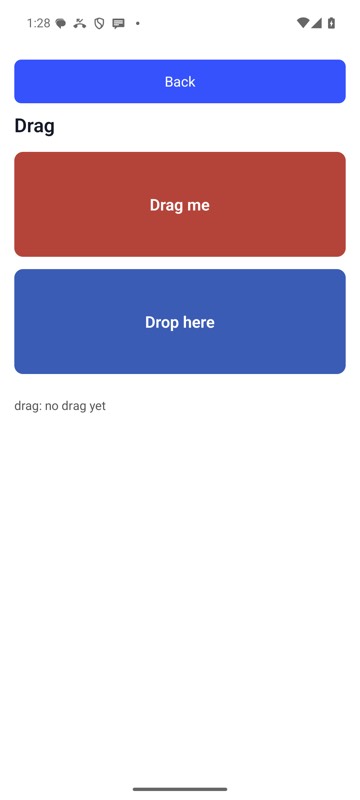 Before: mobium drag 'label=Drag source' 'label=Drop zone' on an Android 15 emulator