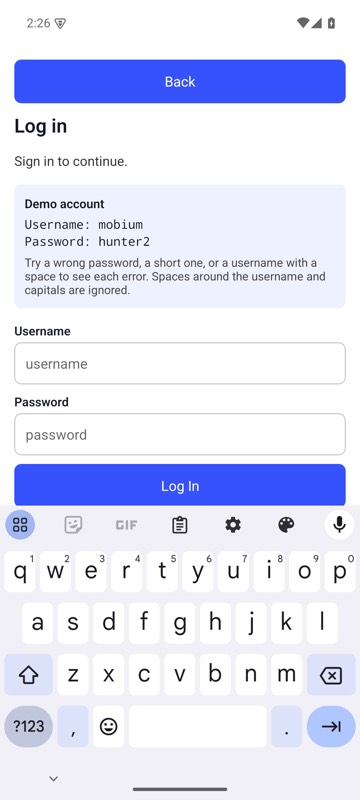 Before: mobium keyboard --hide on an Android 15 emulator