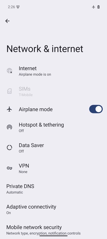 After: mobium network --offline on an Android 15 emulator