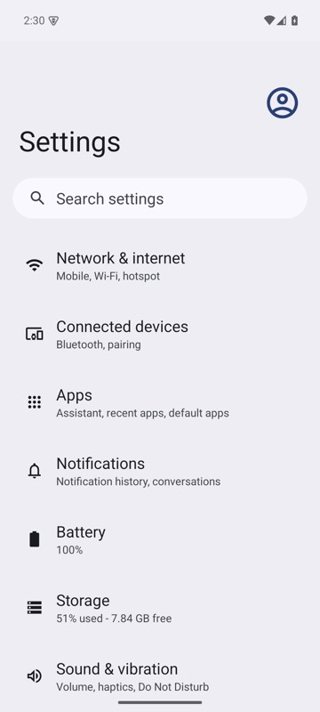 Before: mobium scroll-to text=System on an Android 15 emulator