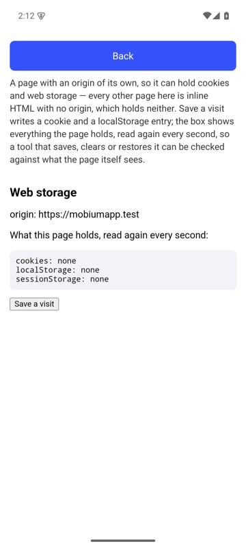 Before: mobium storage restore state.json on an Android 15 emulator