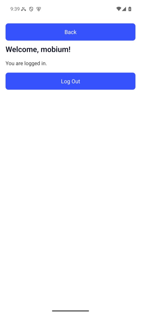 The Login Demo after the batch: "Welcome, mobium! You are logged in."