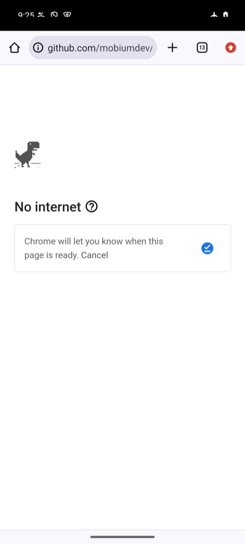 Chrome's "No internet" page, with the airplane icon in the status bar