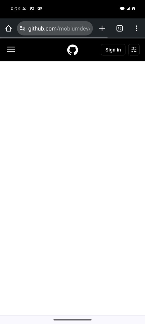 GitHub's header loaded and the page below it still blank, the progress bar under the address bar part-way
